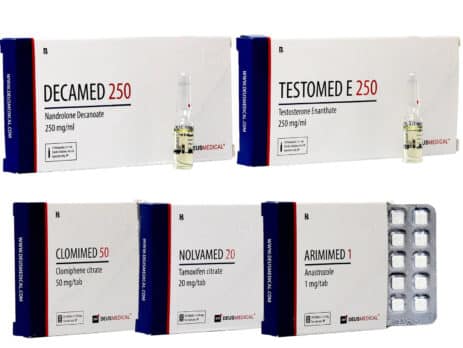 4つの増量パック、注射用エナント酸250mg、デカ、8週間、Deus Medical 463×348