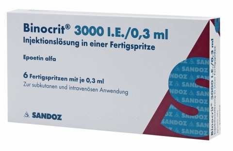 ビノクリット3000 IU 0.3 mL 6本入り注射液（プレフィルドシリンジ入り）エポエチンアルファ サンド社