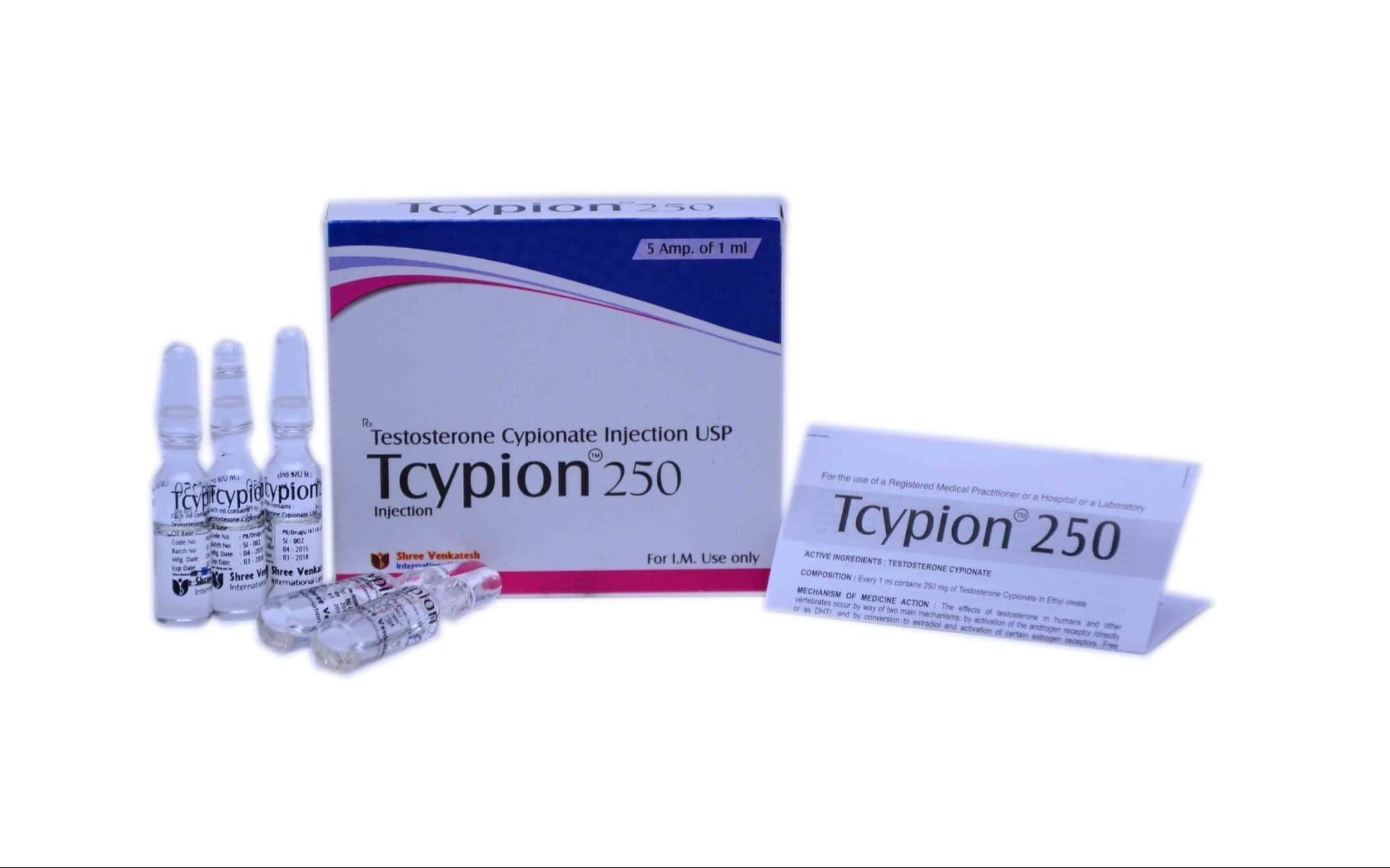 TCYPION - テストステロンシピオネート 250mg/ml (5アンプル x 1ml) - Shree Venkatesh