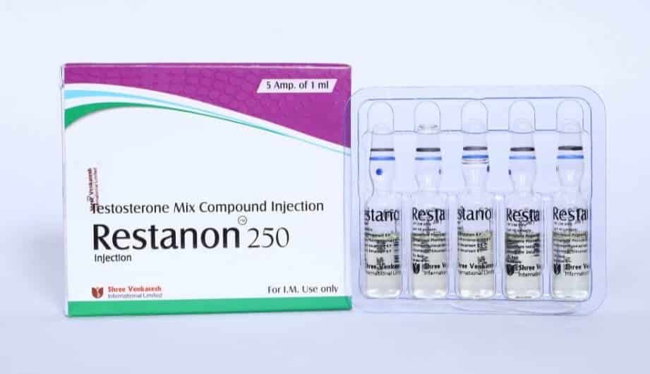 RESTANON - テストステロン混合化合物 250mg/ml (5アンプル x 1ml) - Shree Venkatesh
